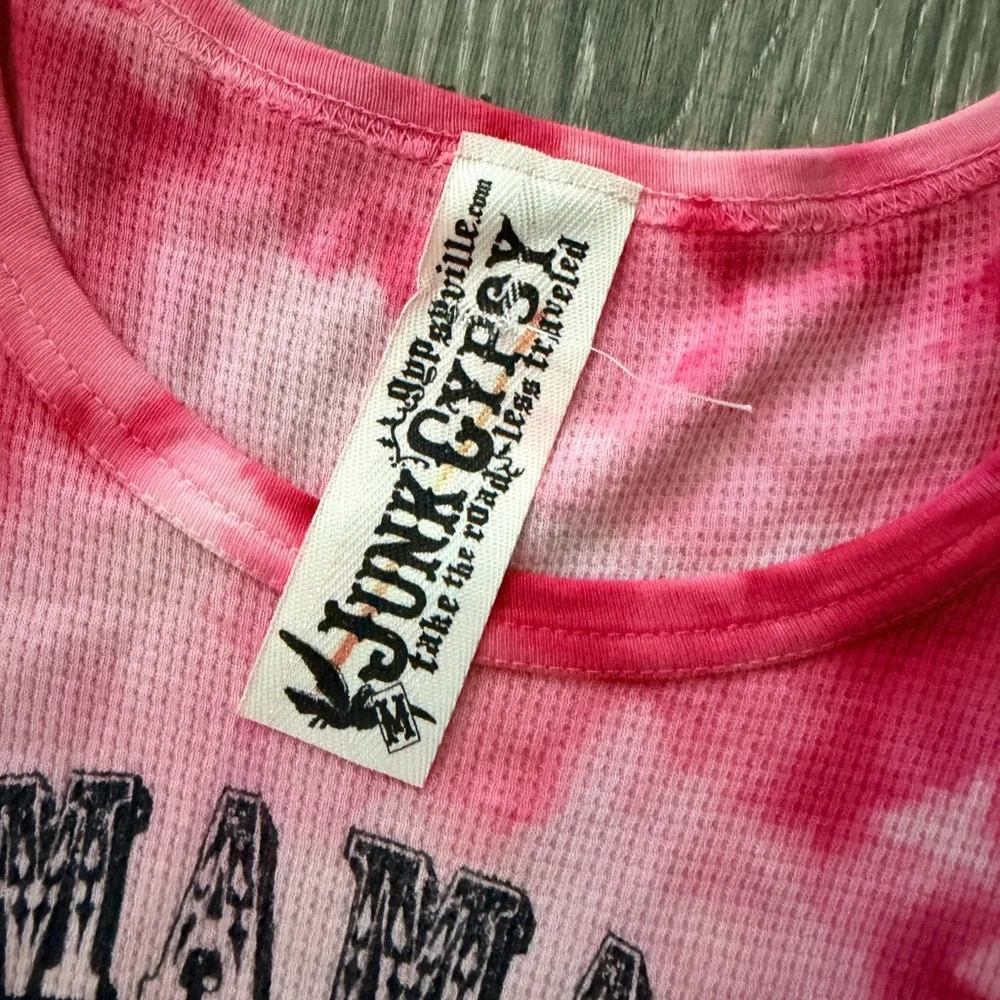 Junk Gypsy Mama Tried Women's Red/Pink Tie-Dye Long Sleeve Tee. - Picture 4 of 9